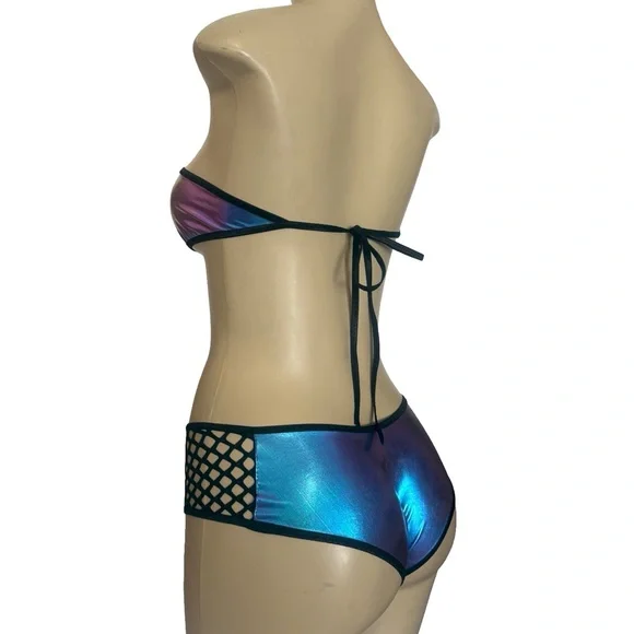 Iridescent Bikini Set with Mesh Detail exotic Dancewear rave edc - Picture 4 of 5